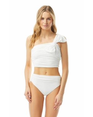 Carmen Marc Valvo One Shoulder Cropped Bikini Top - White