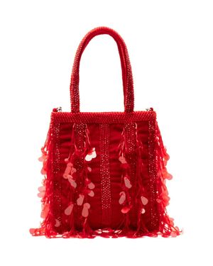Frances Valentine Gatsby Mini Beaded & Sequin Velvet Tote Bag - Red