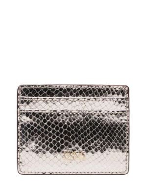 Frances Valentine Snakeskin Embossed Metallic Leather Card Case - Gray