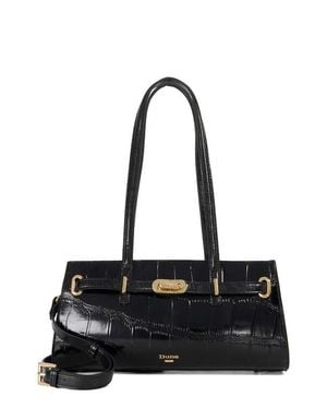 Dune Depend Croc Embossed Leather Shoulder Bag - Black
