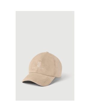 Brunello Cucinelli Suede Baseball Cap With Embroidered Logo - White