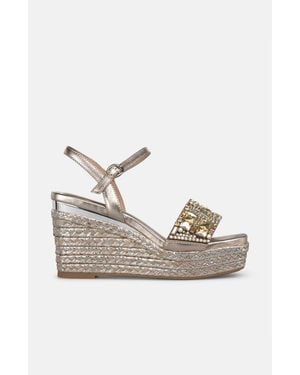 Alma En Pena. Esparto Wedge Sandal With Rhinestone Strap - Multicolor