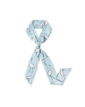 Lost Pattern Little Egret Silk Neck Bow Scarf - Blue
