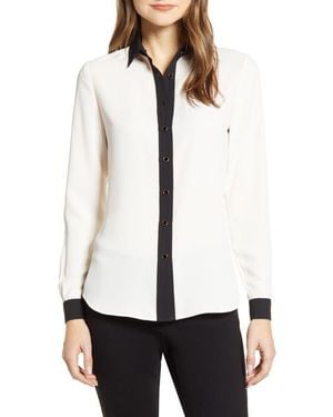 Anne Klein Contrast Detail Button-Up Blouse - White
