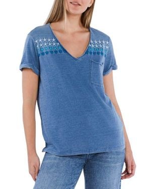 Billy T Super Star Embroidered V-Neck T-Shirt - Blue