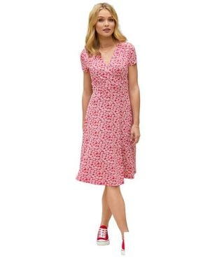Joe Browns Stretch Knit Faux Wrap Dress - Red