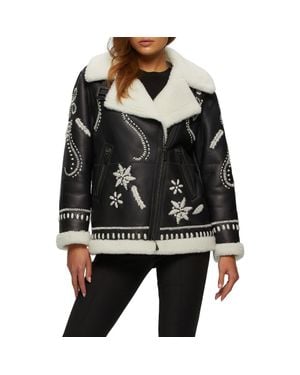 Gorski Genuine Shearling Jacket With Embroidery - Black