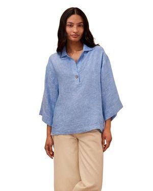 Celtic & Co. Collared Popover Linen Blouse - Blue