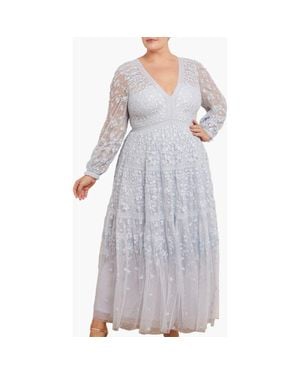 Needle & Thread Celestia Ribbon Long Sleeve V-Neck Gown - Gray