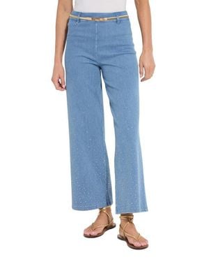 Lyssé Erin Crystal Embellished Wide Leg Jeans - Blue