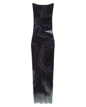 Jean Paul Gaultier Blurry Roses Print Mesh Dress - Blue