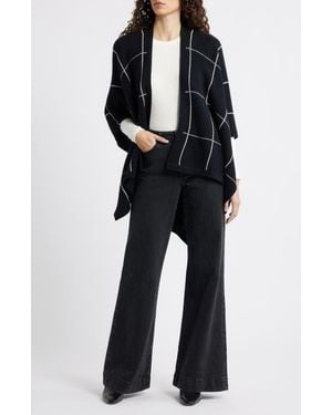 Nordstrom Windowpane Ribbed Wool & Cashmere Poncho - Black