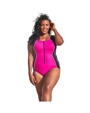 Swim 365 Zip-Front One-Piece With Tummy Control - Pink
