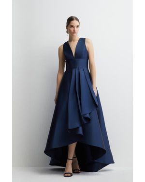 Coast Petite Plunge Waterfall Twill Dress - Blue