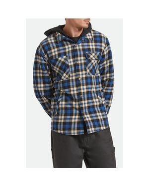 Brixton Bowery Quilted Hooded Plaid Flannel Snap-Up Jacket - Blue