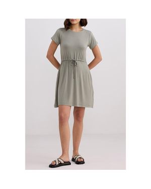 REISTOR Drawstring Short T-Shirt Dress - Gray