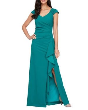 Alex Evenings Ruffle Ruched Gown - Blue