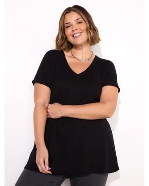 Live Unlimited Cotton Slub V-Neck Longline T-Shirt - Black
