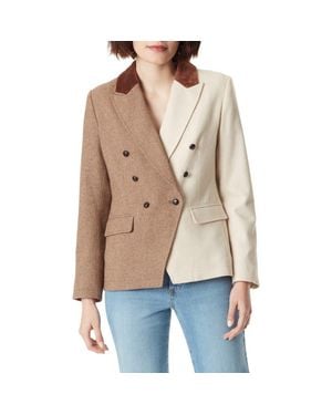 Sam Edelman Imogen Colorblock Herringbone Double Breasted Blazer - Natural