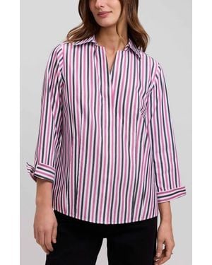Foxcroft Taylor Stripe Cotton Button-Up Shirt - Red