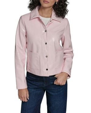 KARL LAGERFELD Snap Front Patent Leather Shirt Jacket - Pink