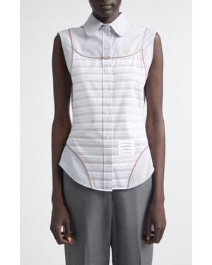 Thom Browne Bodysuit Effect Sleeveless Oxford Shirt - Gray