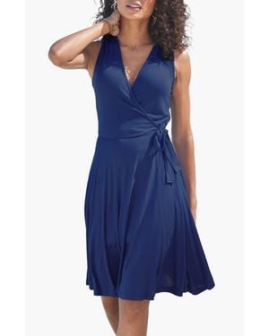 Lascana Sleeveless Wrap Look Dress - Blue