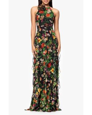 Betsy & Adam Floral Halter Neck Gown - Multicolor