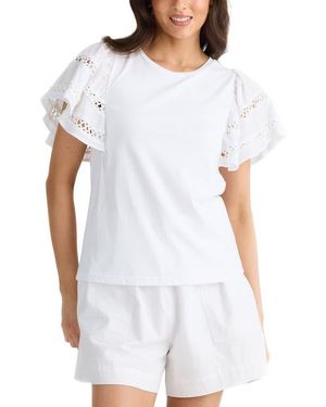 Brave+True Chloe Cutout Flutter Sleeve Top - White