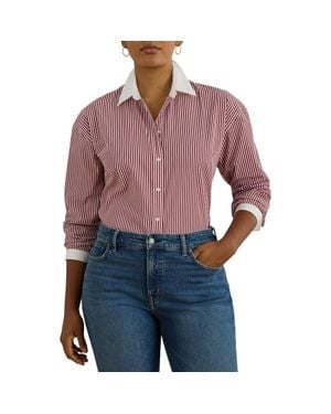 Ralph Lauren Stripe Cotton Broadcloth Button-Up Shirt - Purple