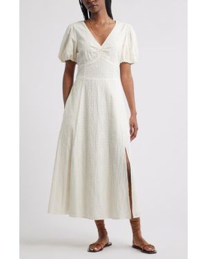 Treasure & Bond Textured Puff Sleeve Midi Dress - White