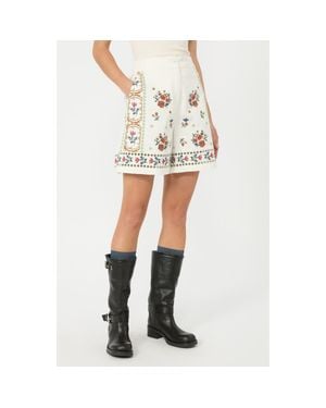 Weekend by Maxmara Dobice Floral Embroidered Cotton Shorts - White