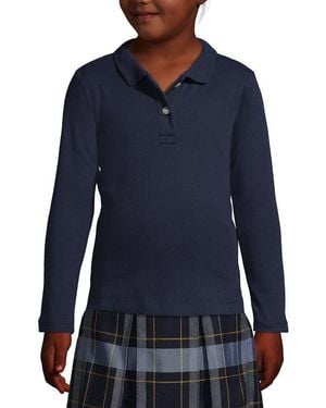 Lands' End School Uniform Girls Long Sleeve Feminine Fit Interlock Polo Shirt - Blue