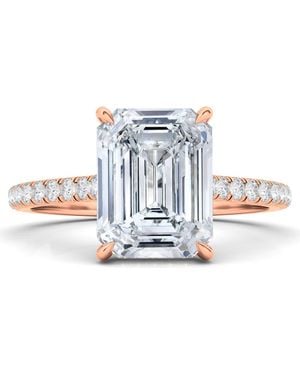 HauteCarat Emerald Cut Pavé Lab Grown Diamond Ring - Blue
