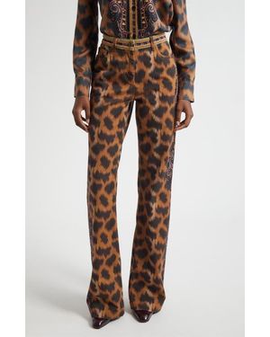 Etro Animal Print Stretch Denim Bootcut Jeans - Brown