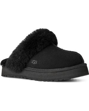 UGG Kids' Disquette Genuine Shearling Trim Slipper - Black