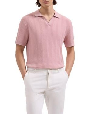 Bugatchi Johnny Collar Basket Stitch Cotton Blend Short Sleeve Sweater - Red