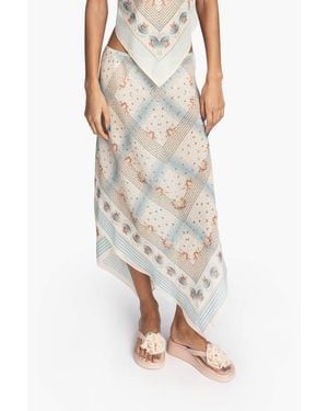Anna Sui Heritage Scarf Print Chiffon Skirt - Blue