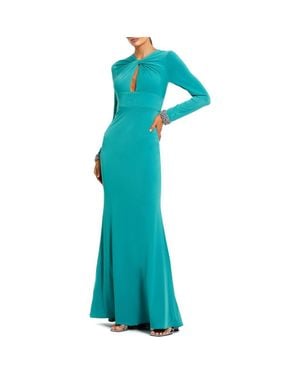 Mac Duggal Jersey Long Sleeve Twist Neck Evening Gown - Blue
