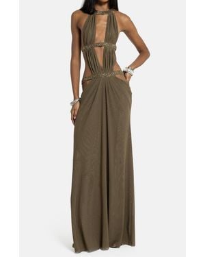 Jaded London Dahlia Cowl Beaded Dress in Brown
