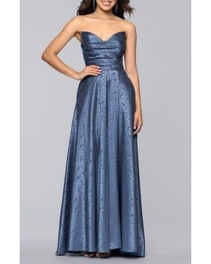 Blondie Nites Jaquard Strapless Gown - Blue