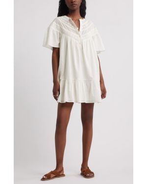Treasure & Bond Lace Yoke Cotton Shift Dress - White