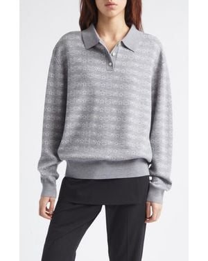 Sandy Liang Woods Merino Wool Polo Sweater - Gray