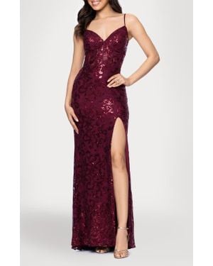 Blondie Nites Sequin Tapestry Sheath Gown - Purple