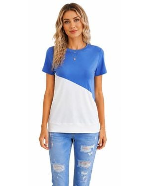 Zilpu Colorblock Side-Slit Relaxed Fit Tunic Tee - Blue