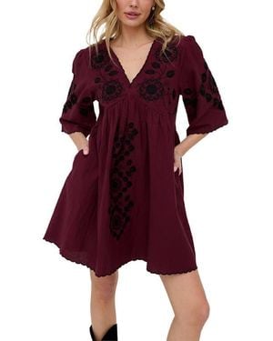 Raffya Arabella V- Neck Embroidered Mini Dress