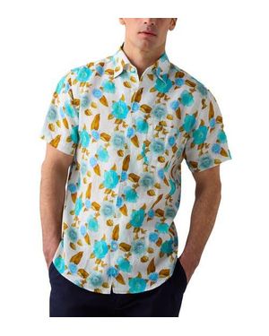 Robert Talbott Morgan Printed Linen Short Sleeve Shirt - Blue