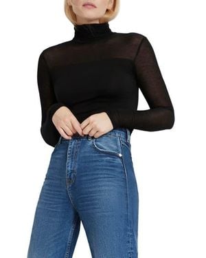 MARCELLA Sheer Panel Turtleneck Top - Black