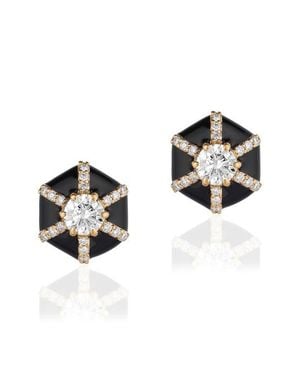 Goshwara Queen Hexagon Stud Earrings - Black