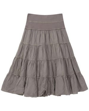 Red Myth Tiered Gauze Rib Elastic Waistband Midi Skirt - Gray